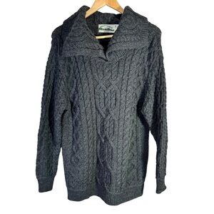 Aran Crafts Men's Irish Cable Knitted Shawl Collar Sweater 100% Merino Wool XXL